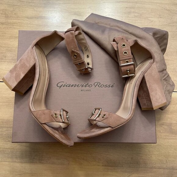 Gianvito Rossi Hayes Buckle Detail Heels Size 7.5 Tan - Picture 3 of 11